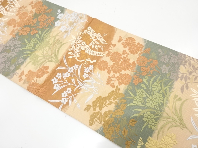 JAPANESE KIMONO / FUKURO OBI / SILK / KARA-ORI / WOVEN TRADITIONAL PATTERN